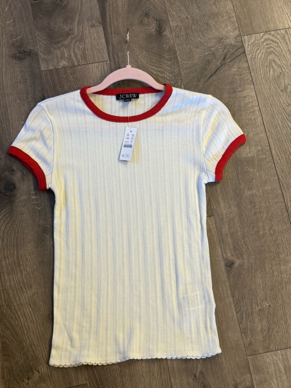 New! J.Crew Pointelle ringer T-shirt Ringer Tee with Red Trim - Picture 5 of 8